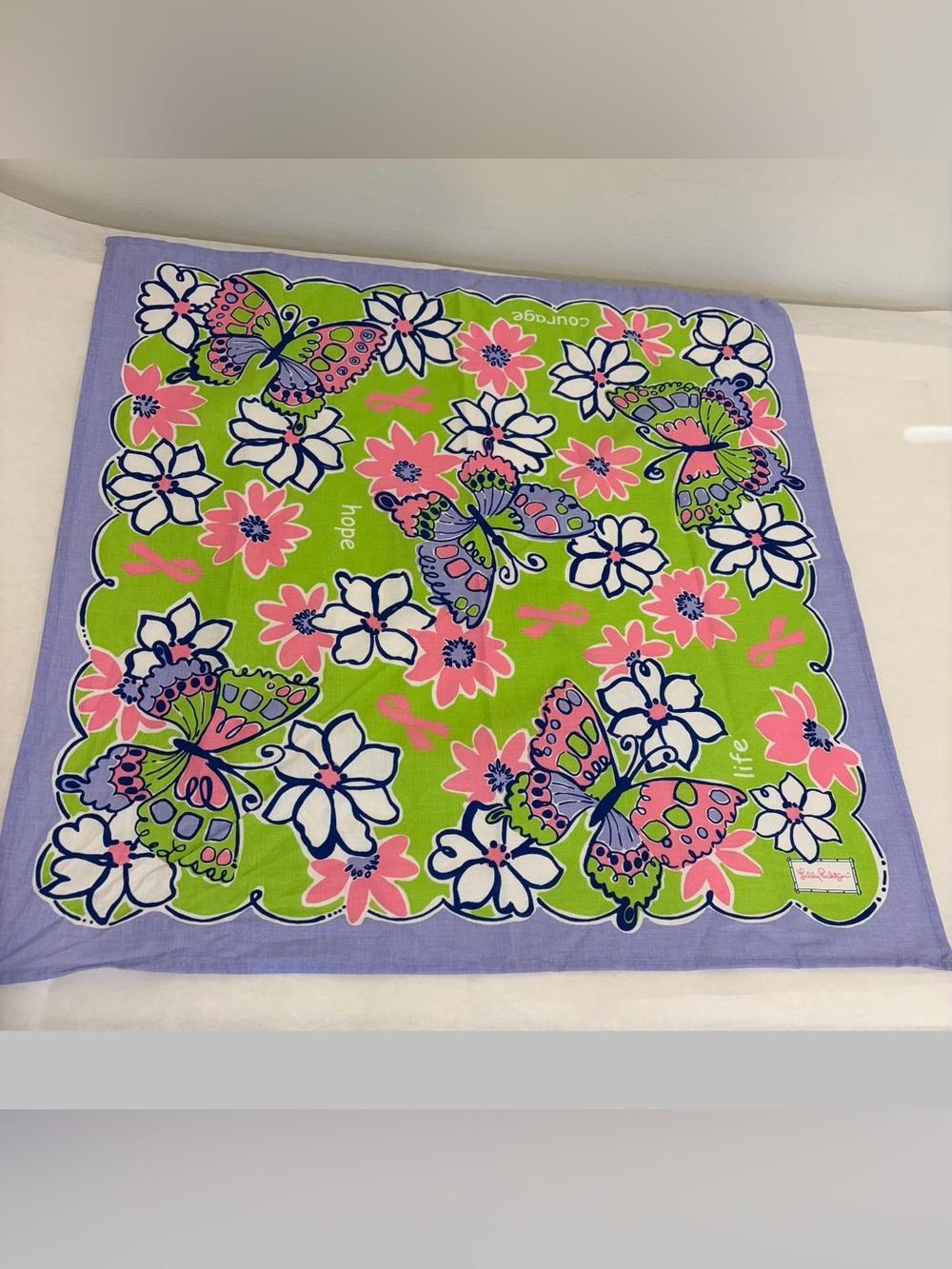 Lilly Pulitzer Breast Cancer Awareness bandana handkerchief vibrant Palm Beach